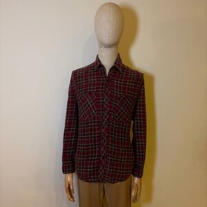 Wilderness Vintage Plaid Flannel Shirt Burgundy Green Ramie Cotton Blend Size M